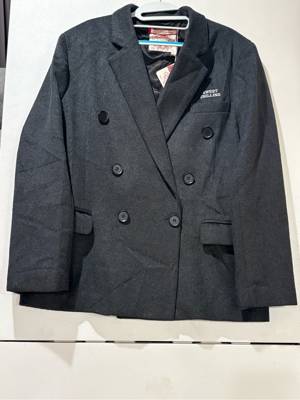 Sweet Chilling "Last Kiss Club" Grey Double Breasted Blazer Jacket NWT S